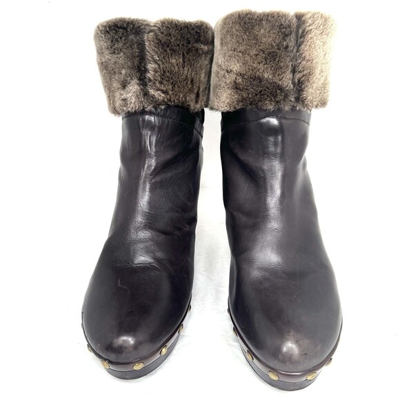 Stuart Weitzman Real Fur Trim Block Heel Boots Size 11 Brown - Picture 3 of 8